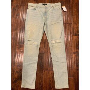 ORO Acid Wash Distressed Light Wash Blue Denim Jeans, Size 36